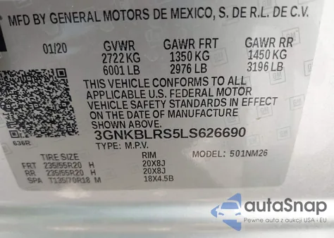 2020 Chevrolet Blazer Awd Premier z USA, uszkodzony, nr VIN 3GNKBLRS5LS626690